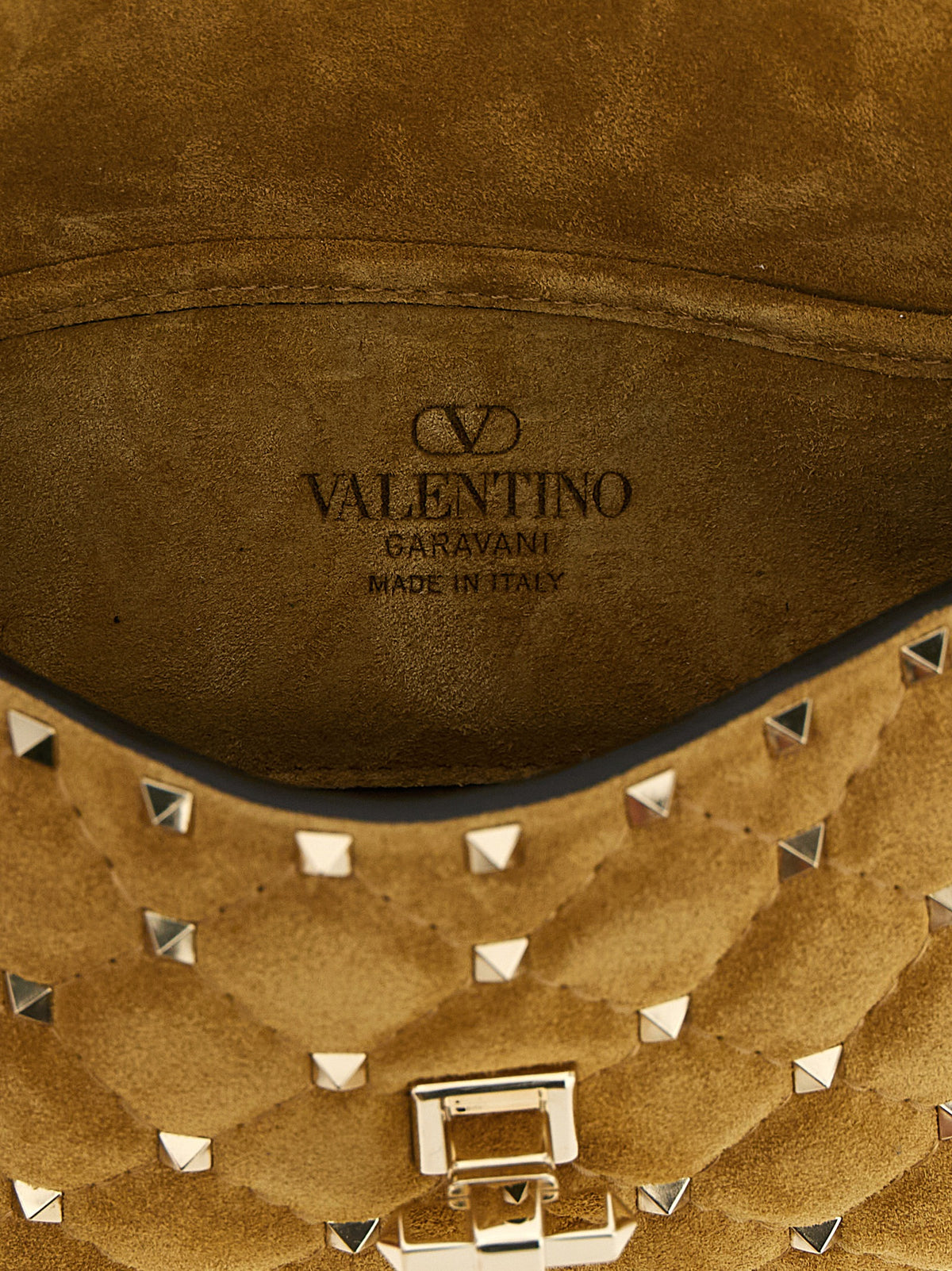 Valentino Garavani Rockstud Spike Small Shoulder Bag - Havana Beige Suede