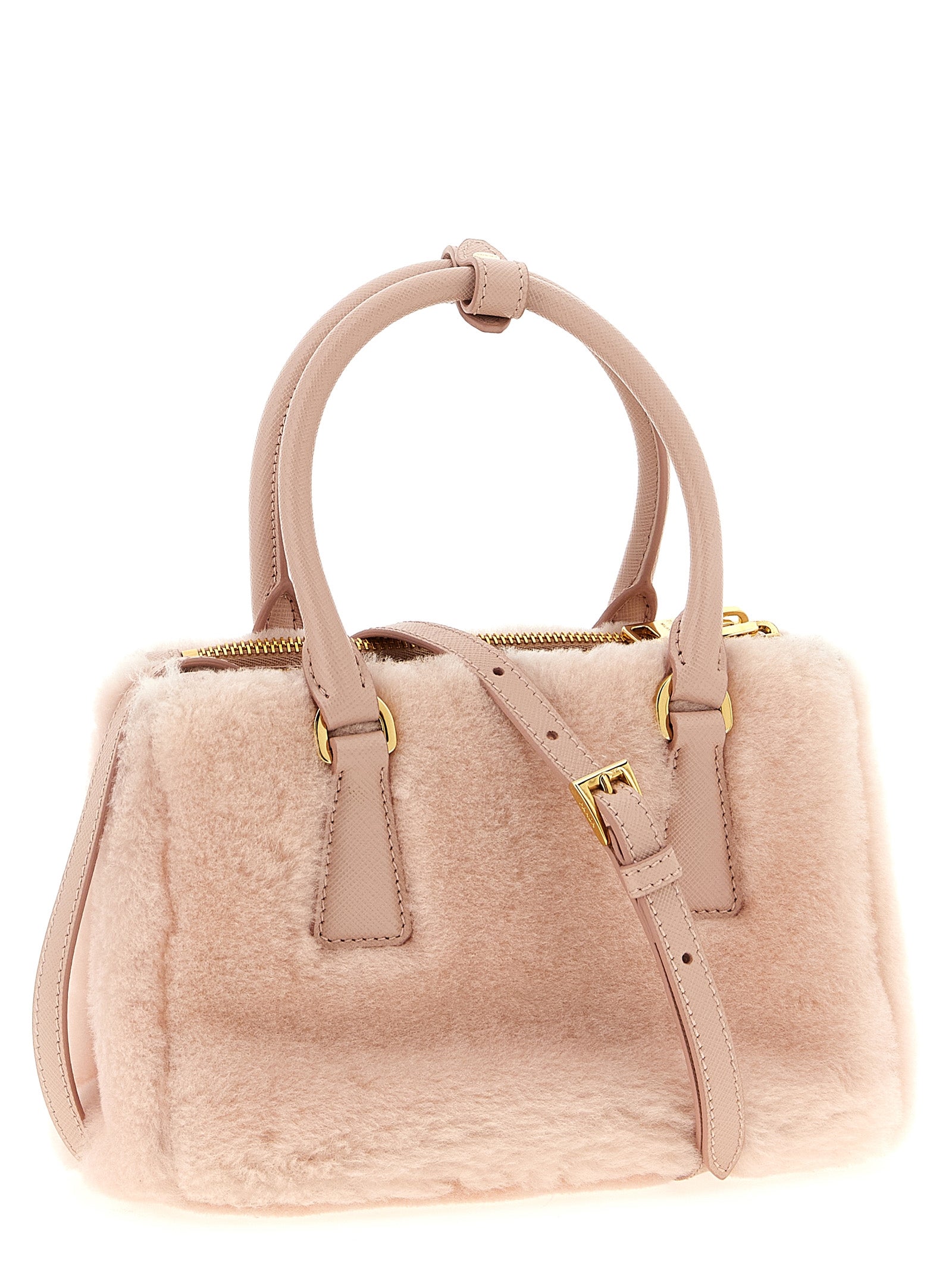 Prada Galleria Mini Shearling Handbag - Orchid Pink