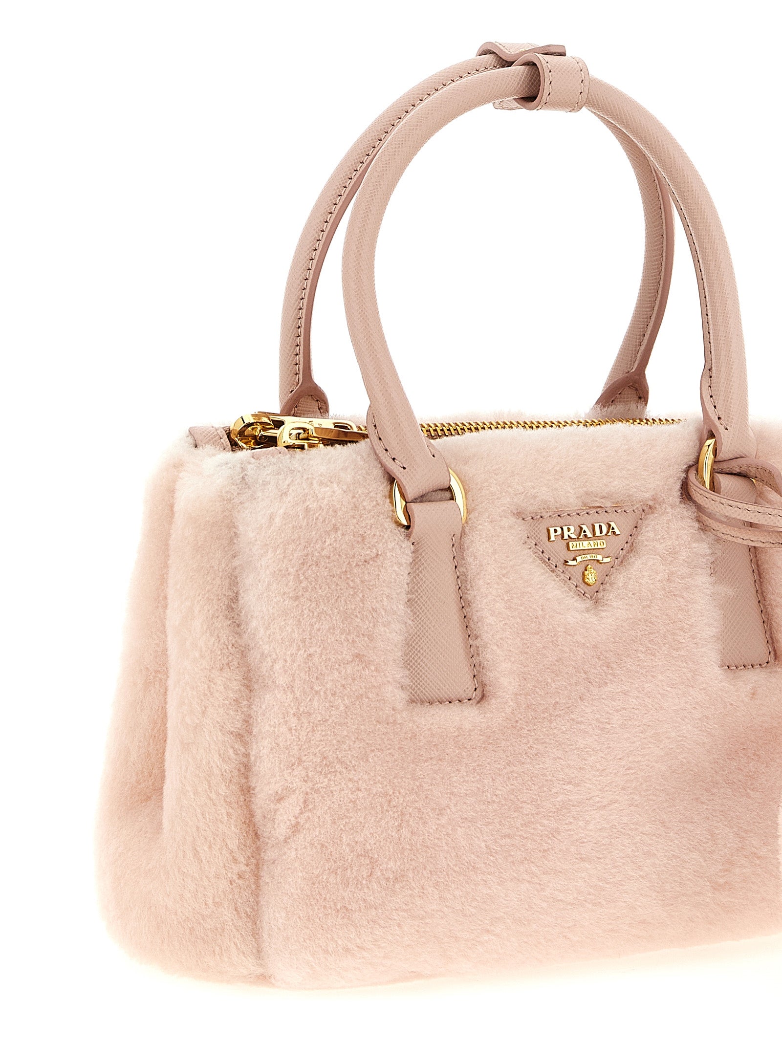 Prada Galleria Mini Shearling Handbag - Orchid Pink