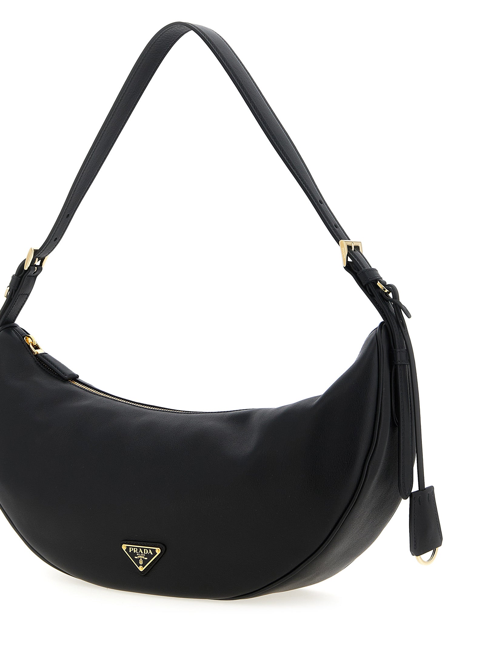 Prada Demi-Lune Leather Shoulder Bag - Black