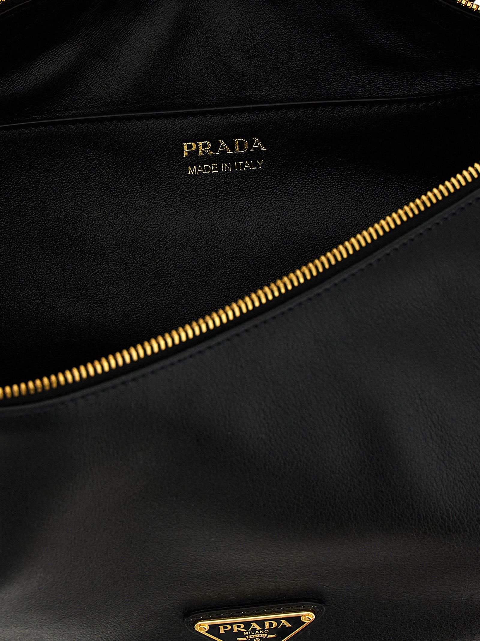 Prada Demi-Lune Leather Shoulder Bag - Black