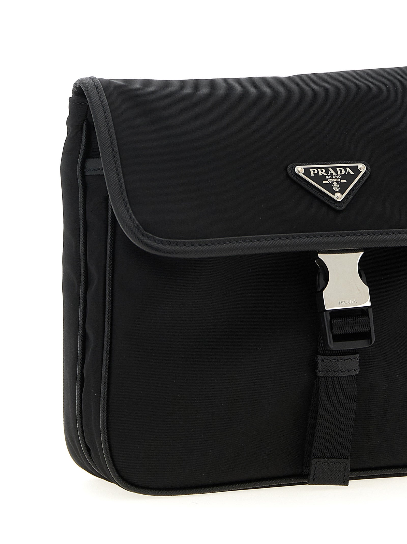Prada Re-Nylon and Saffiano Leather Shoulder Bag - Black
