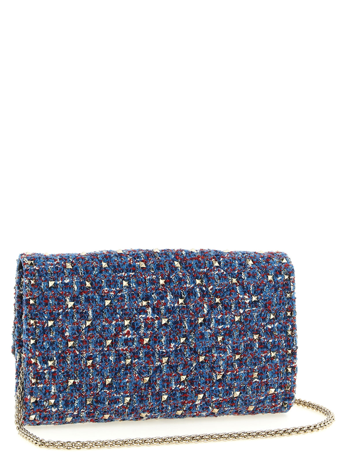Valentino Garavani Rockstud Spike Crossbody Clutch Bag - Blue Tweed