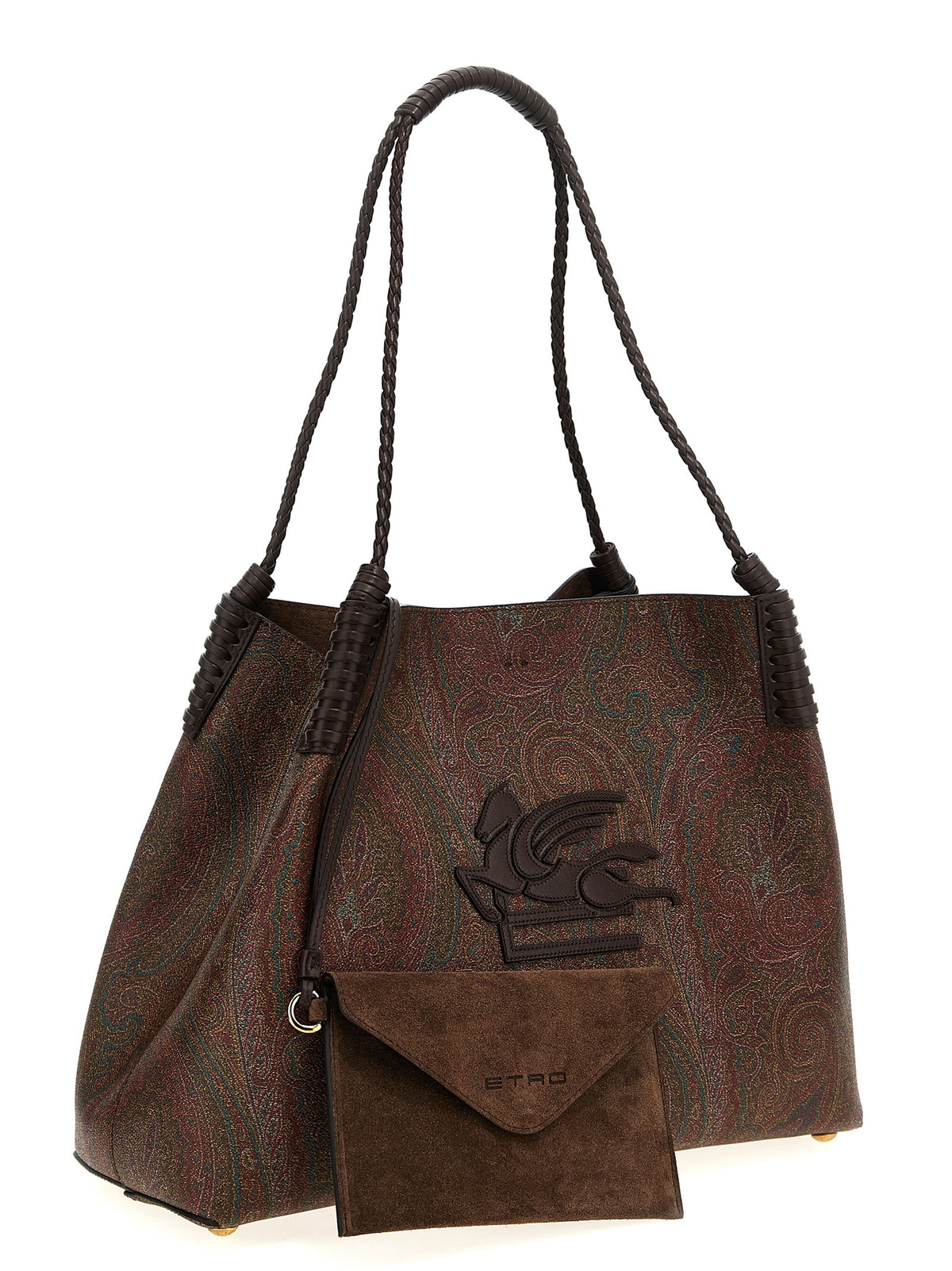Etro Arnica Libra Large Tote Bag - Brown Paisley Jacquard Fabric