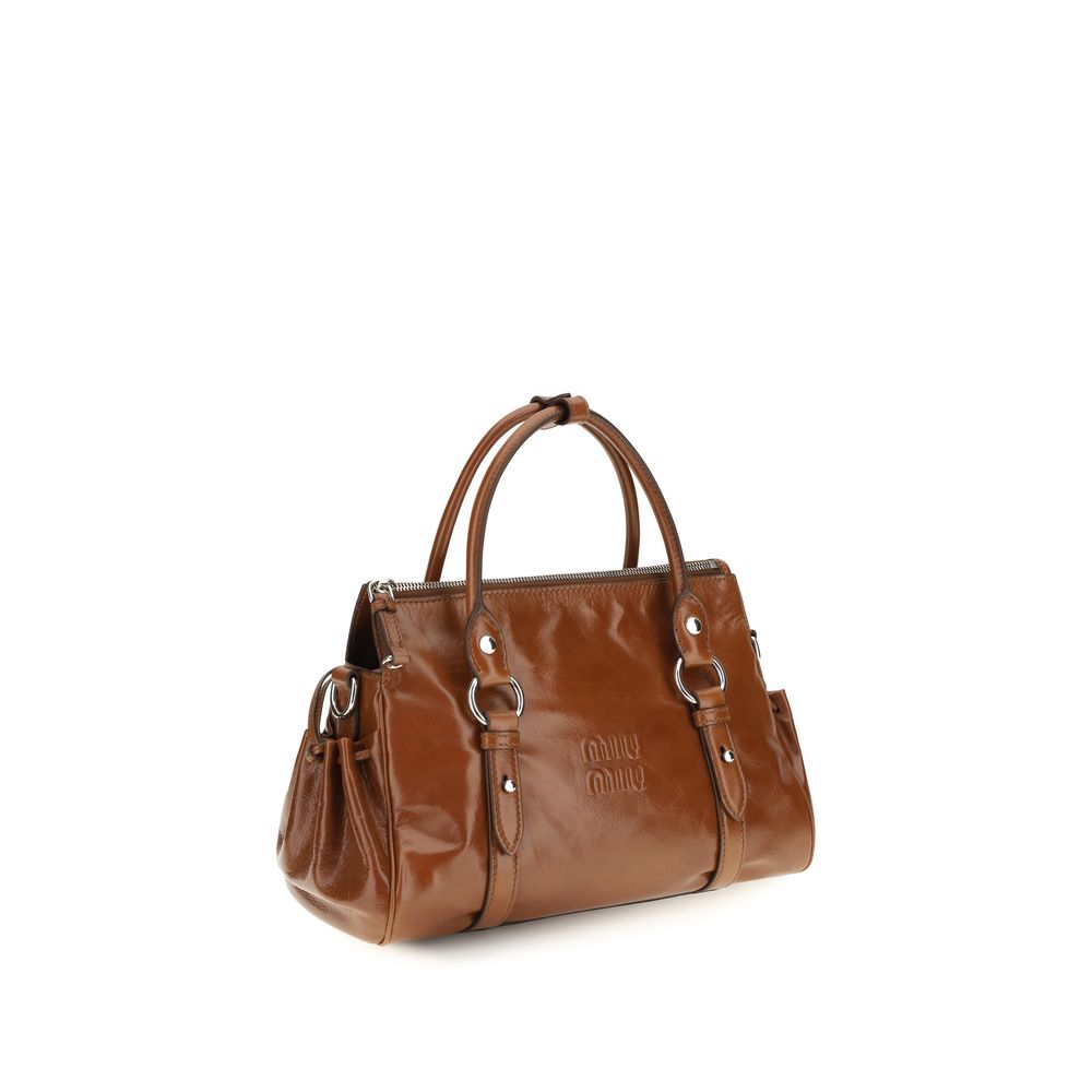 Miu Miu Glossy Leather Handbag - Palisander Brown