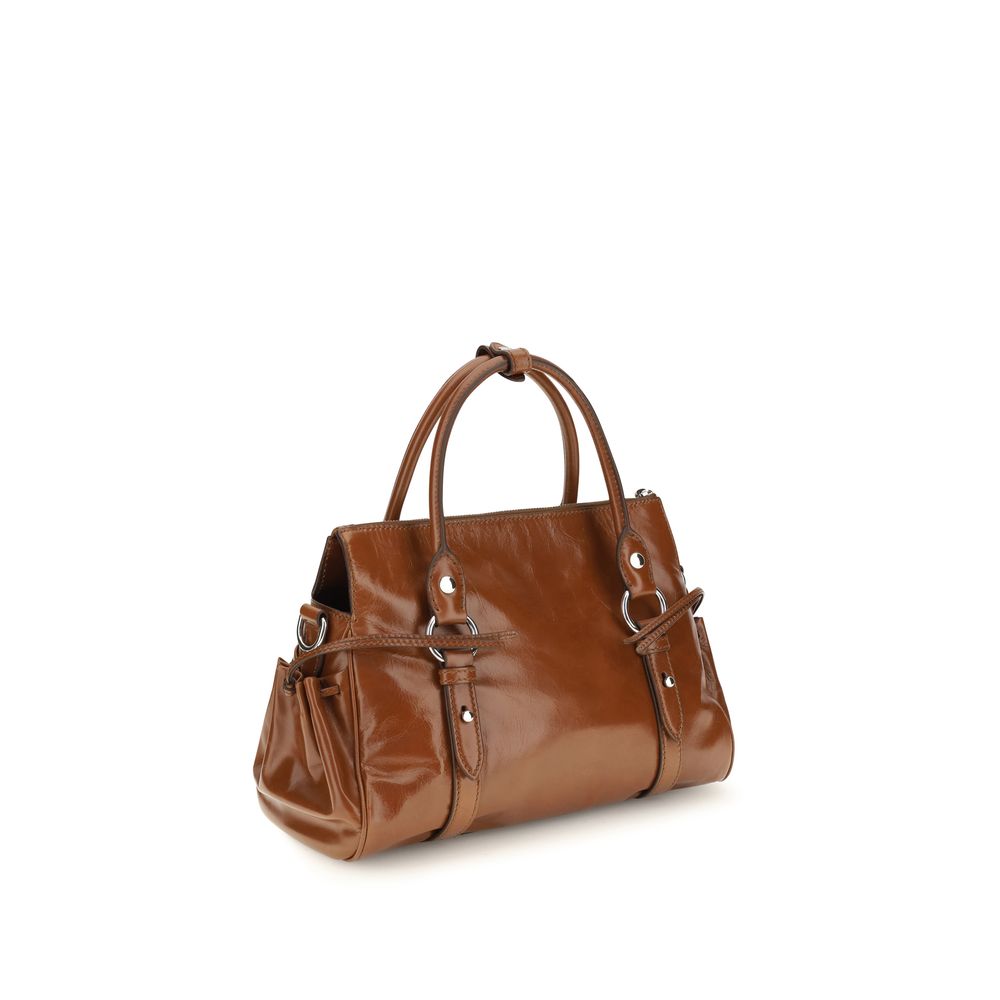 Miu Miu Glossy Leather Handbag - Palisander Brown