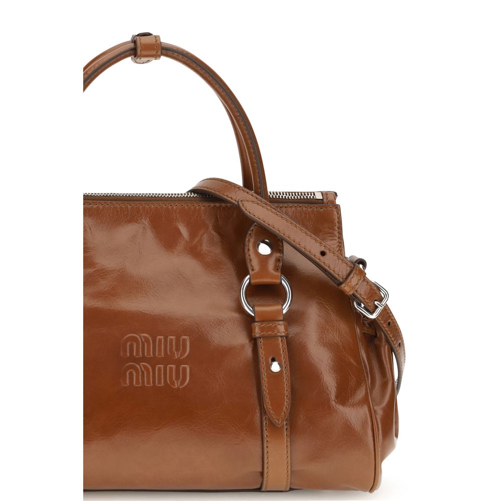 Miu Miu Glossy Leather Handbag - Palisander Brown