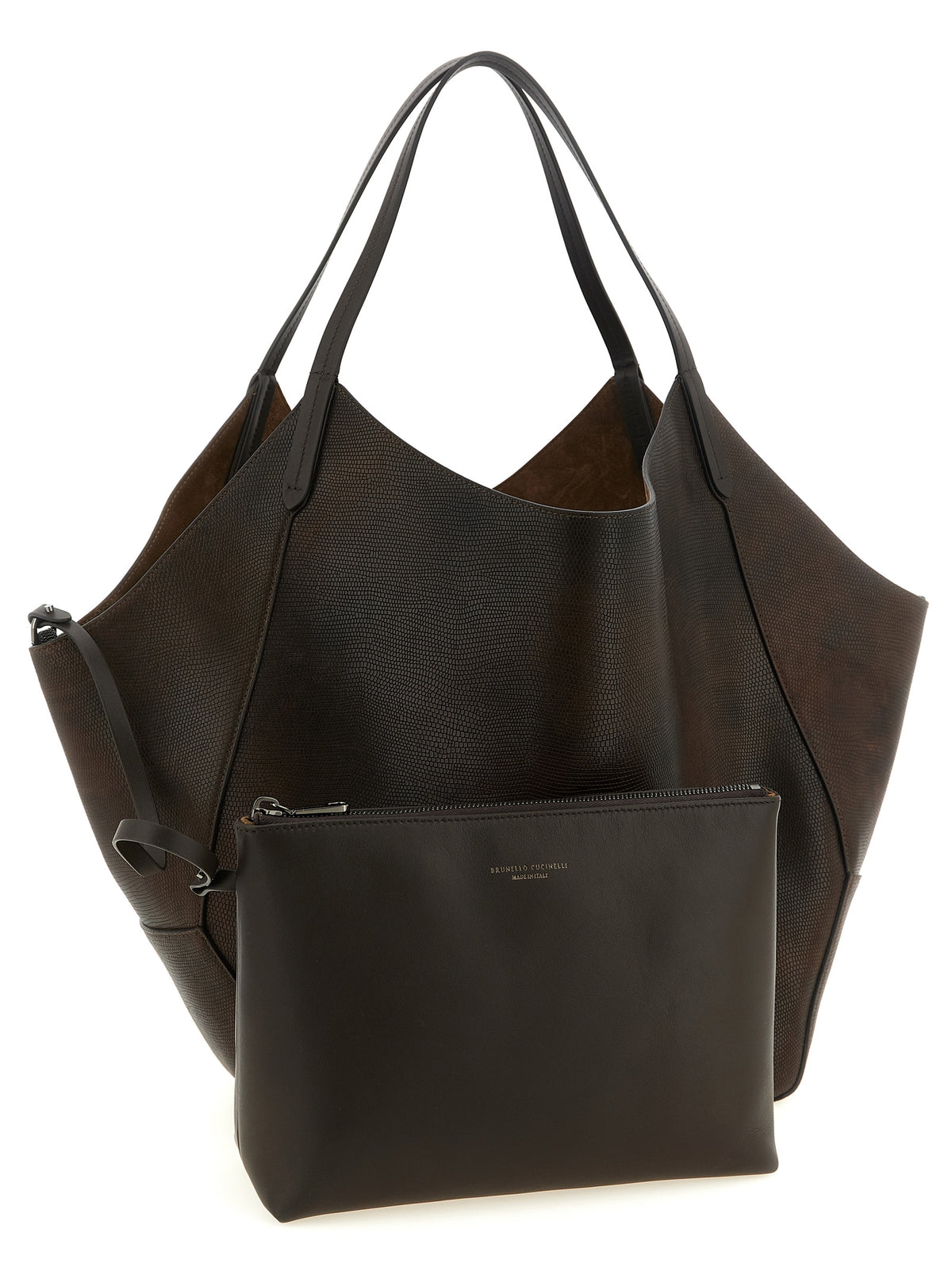 Brunello Cucinelli Reversible Duo Shopper - Rust Brown Lizard-Effect Calfskin