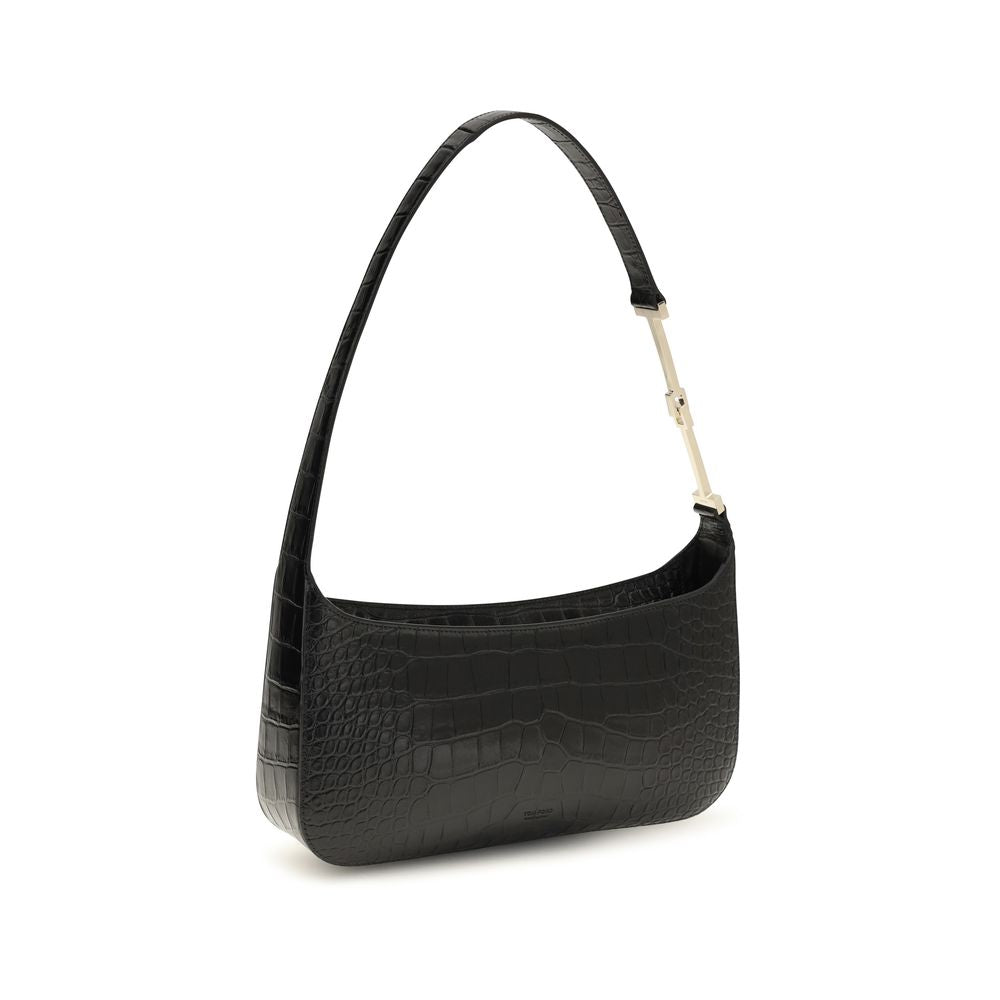 Tom Ford Arc Small Shoulder Bag - Black Tumbled Printed Crocodile Leather