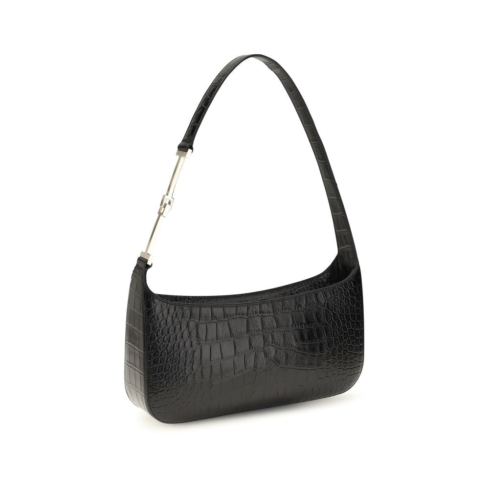 Tom Ford Arc Small Shoulder Bag - Black Tumbled Printed Crocodile Leather