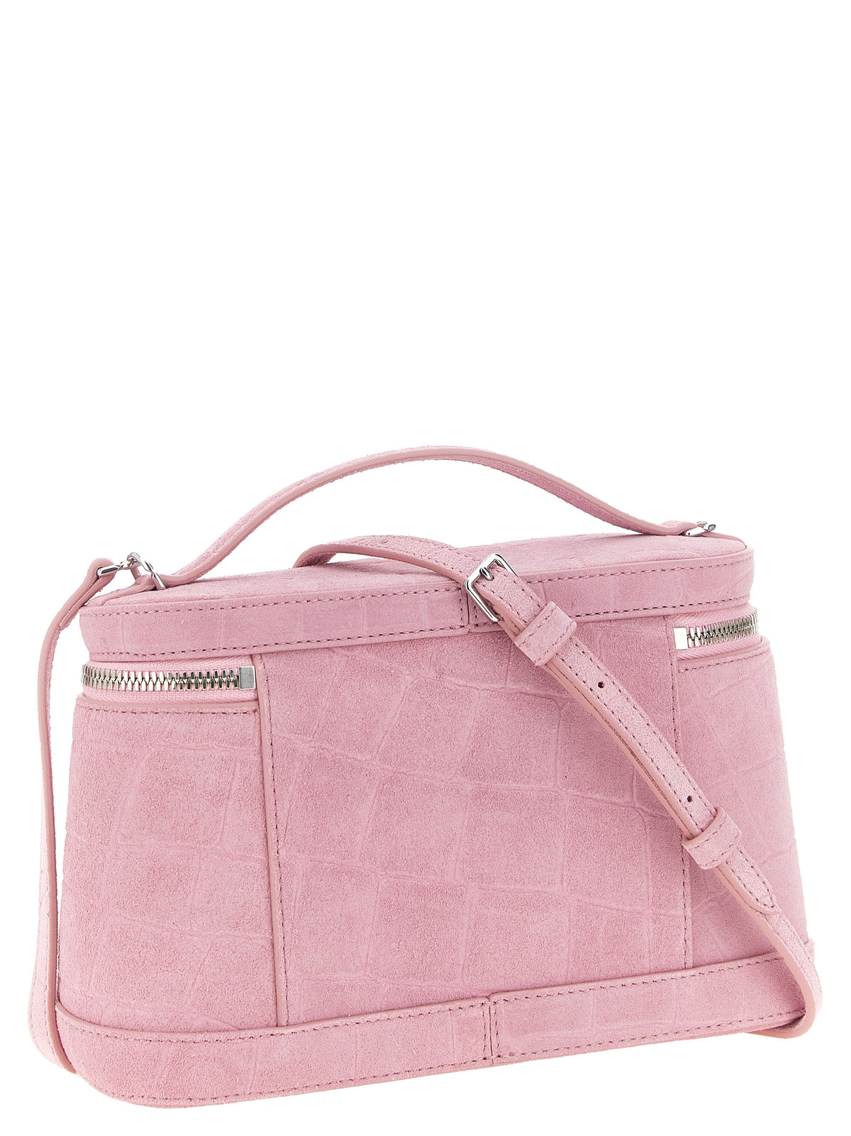 Jacquemus Le Petit Vanity Handbag - Pink Croc-Effect Suede Leather