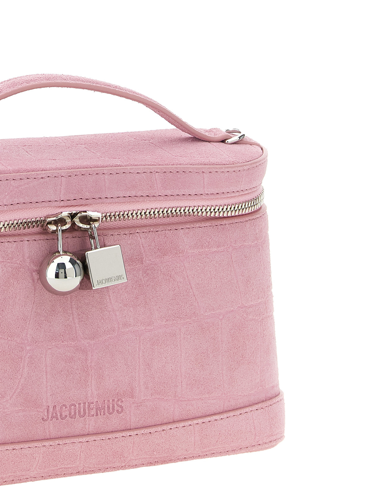 Jacquemus Le Petit Vanity Handbag - Pink Croc-Effect Suede Leather