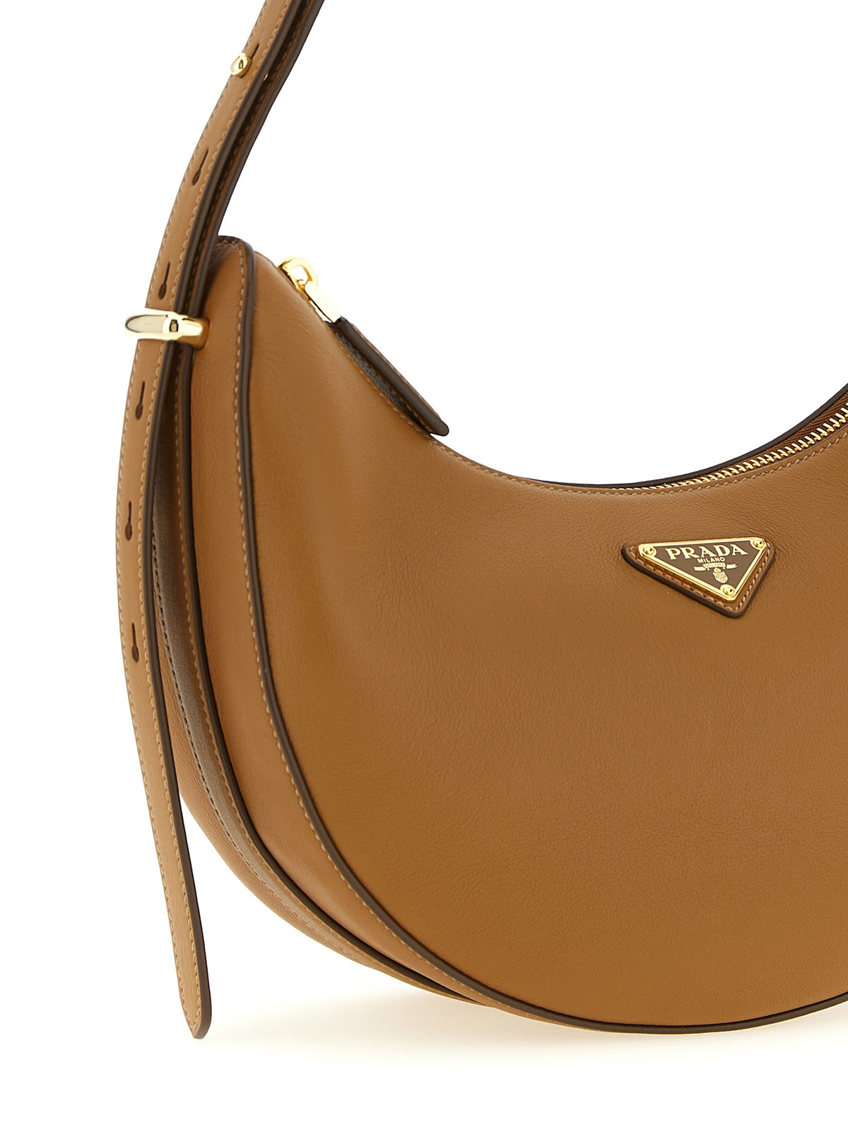 Prada Arqué Small Leather Shoulder Bag - Caramel