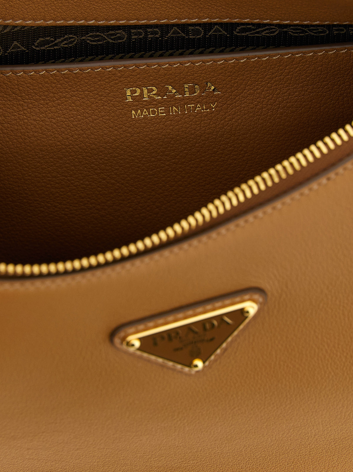 Prada Arqué Small Leather Shoulder Bag - Caramel