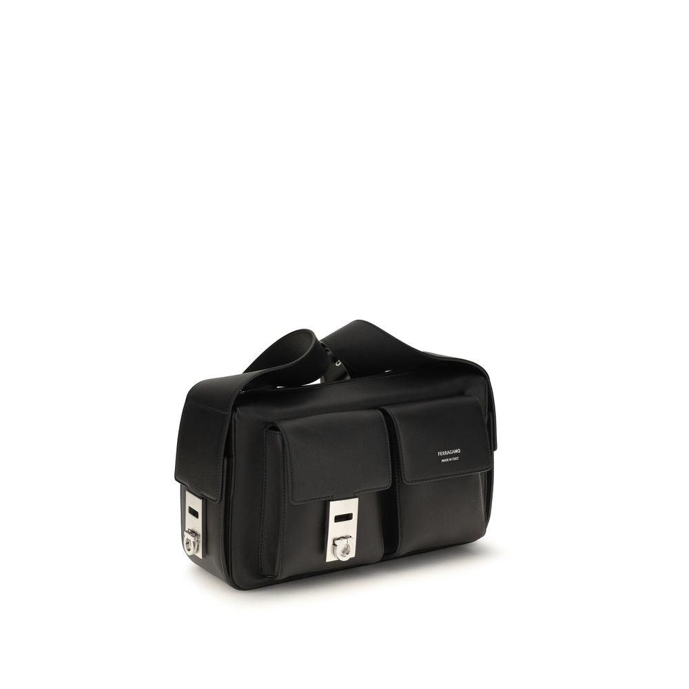 Ferragamo Utility Shoulder Bag Medium with Hug Buckle - Black
