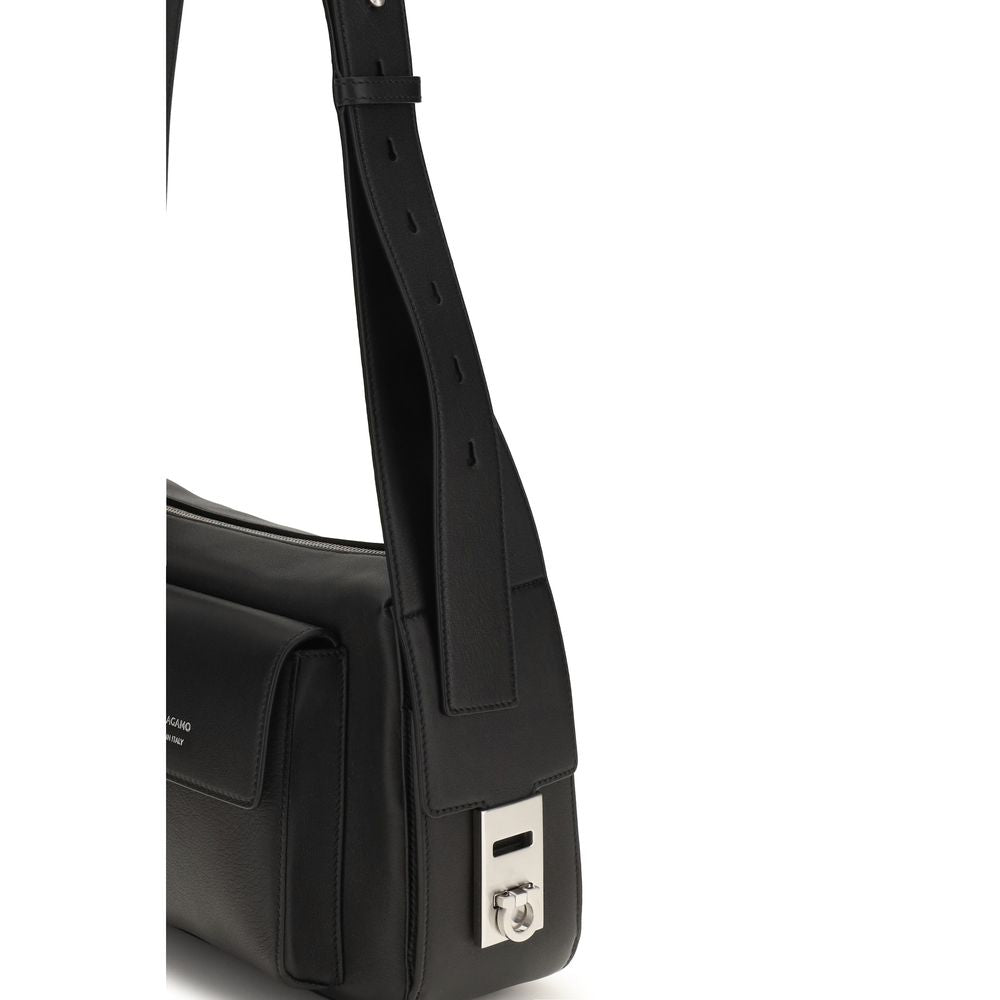 Ferragamo Utility Shoulder Bag Medium with Hug Buckle - Black