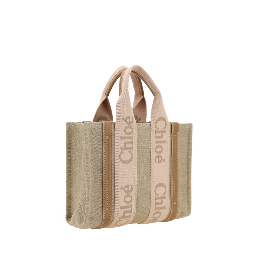 Chloé Woody Small Tote Bag in Linen - Blushy Beige