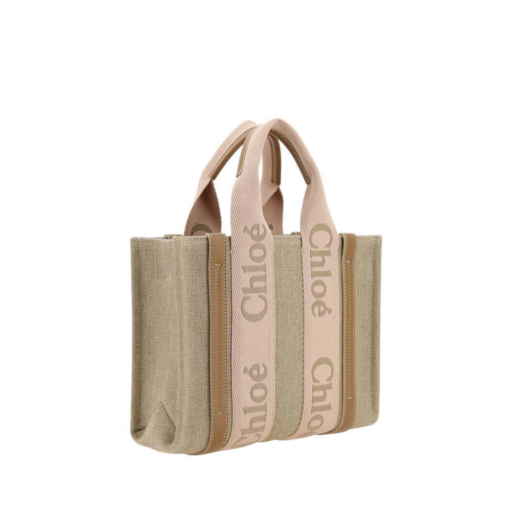 Chloé Woody Small Tote Bag in Linen - Blushy Beige