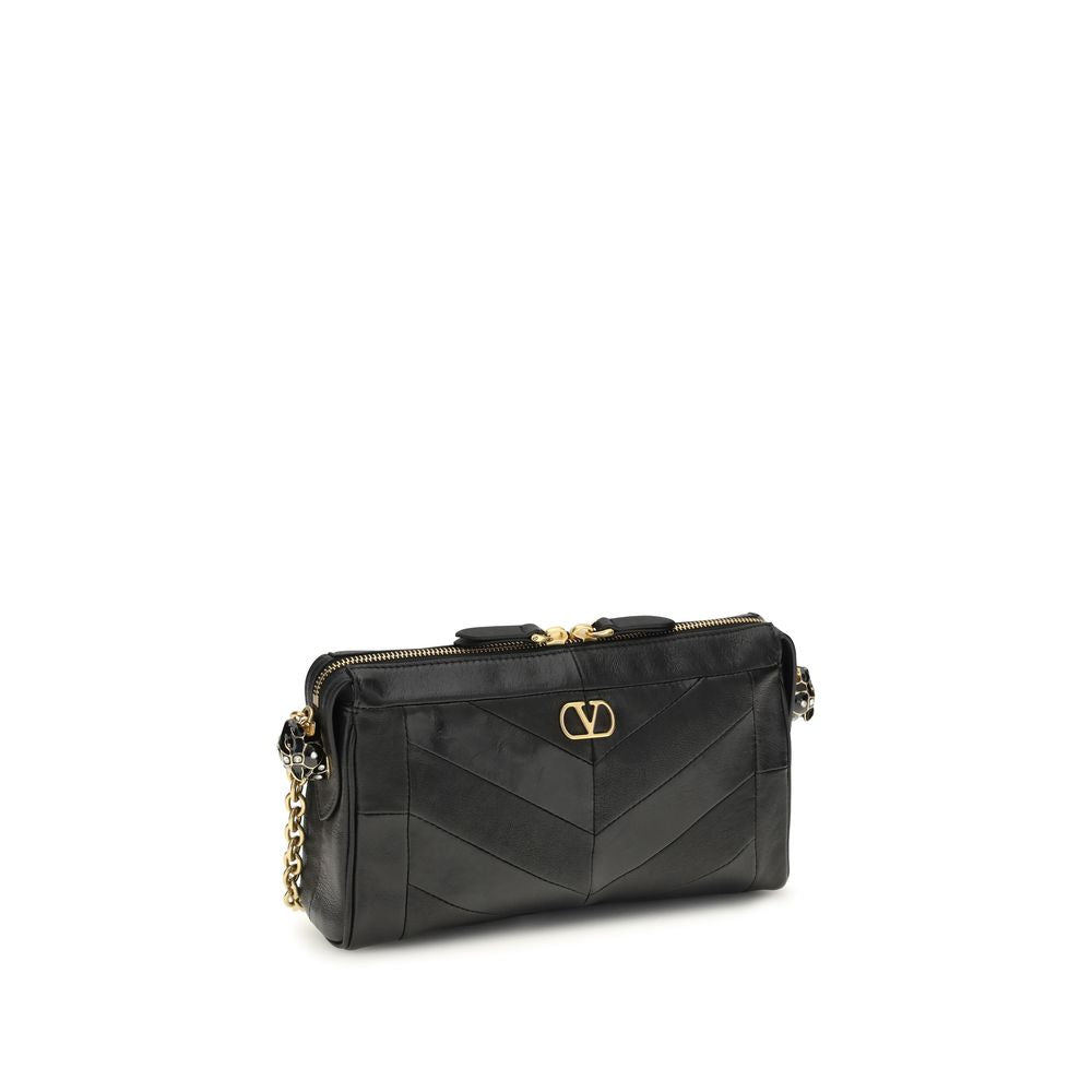 Valentino Garavani Panthea Small Shoulder with Chevron Pattern - Black Nappa Leather