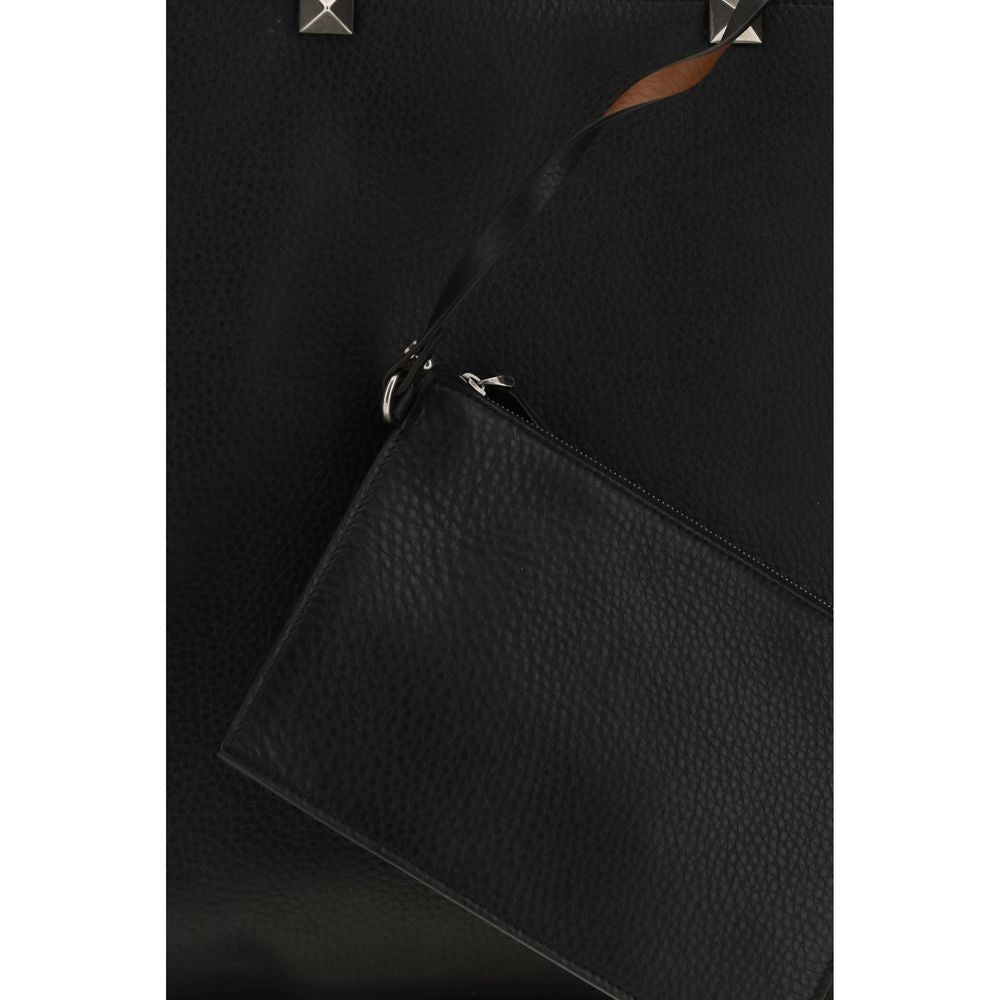 Valentino Garavani Rockstud Reversible Elk Print Calfskin Tote - Black / Saddle Brown
