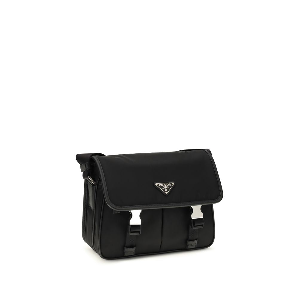 Prada Re-Nylon and Saffiano Leather Messenger Bag - Black
