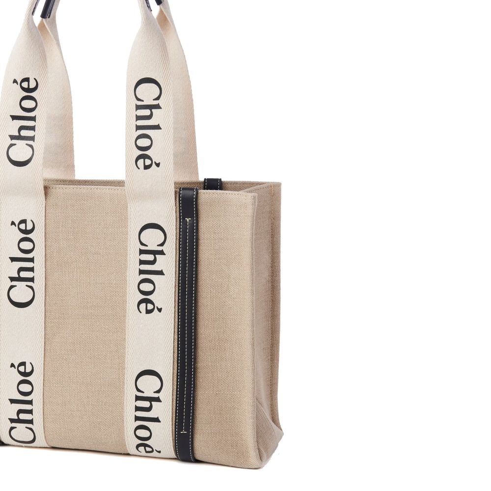 Chloé Woody Tote Bag in Linen - White and Blue