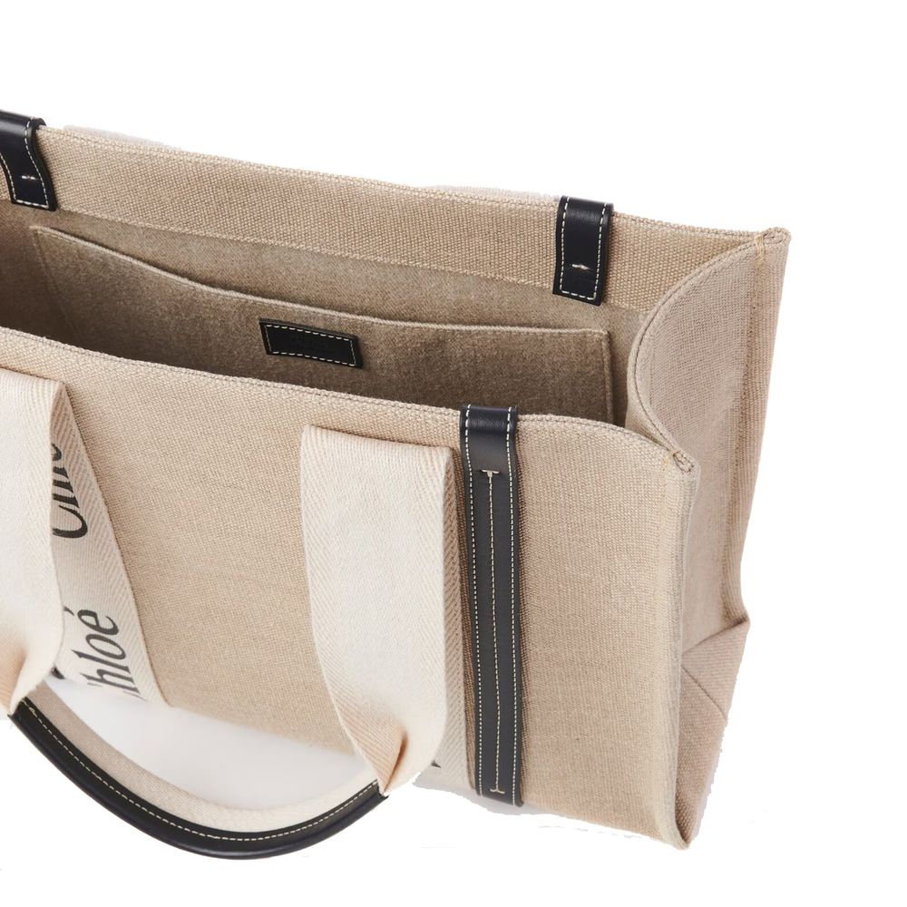 Chloé Woody Tote Bag in Linen - White and Blue