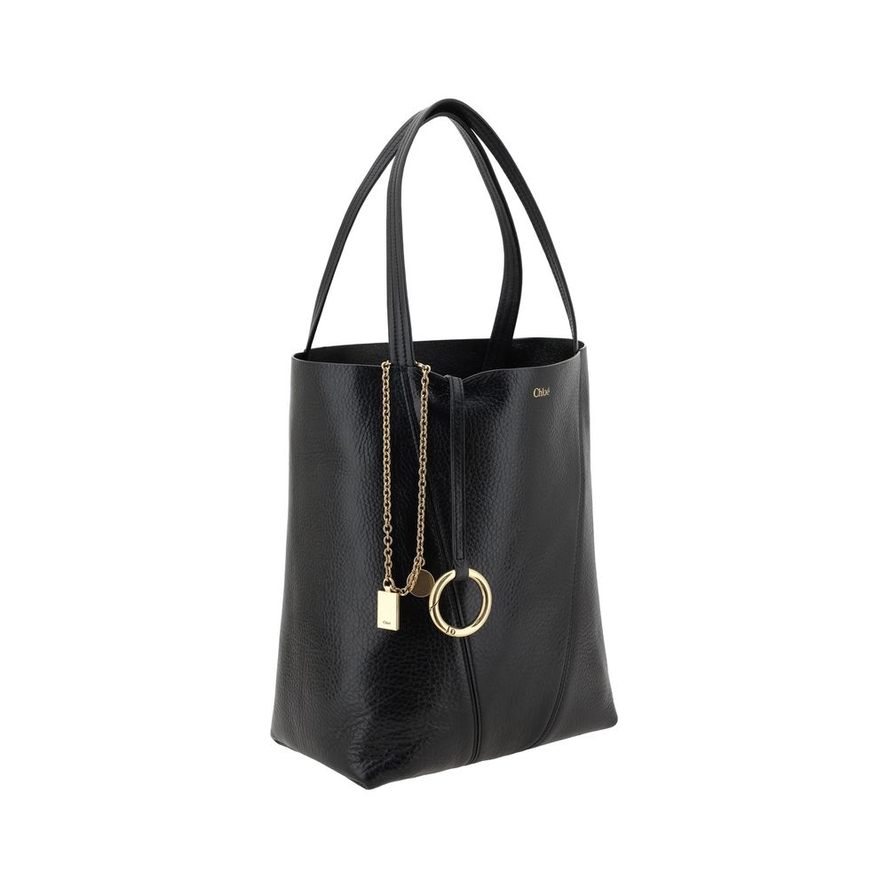 Chloé Spin Tote Bag in Grained Leather - Black