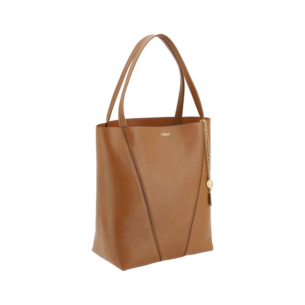 Chloé Spin Tote Bag in Grained Leather - Brown
