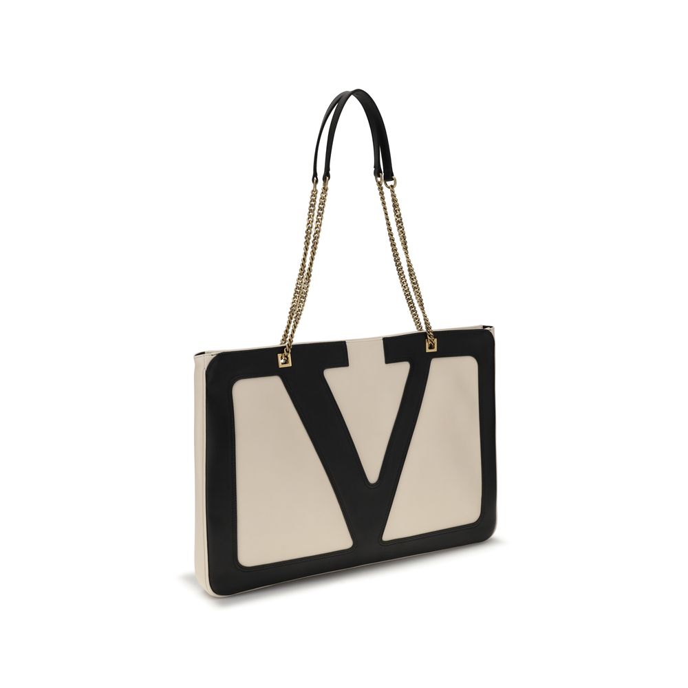 Valentino Garavani Viva Superstar Tote Bag Large - Beige & Black VLogo