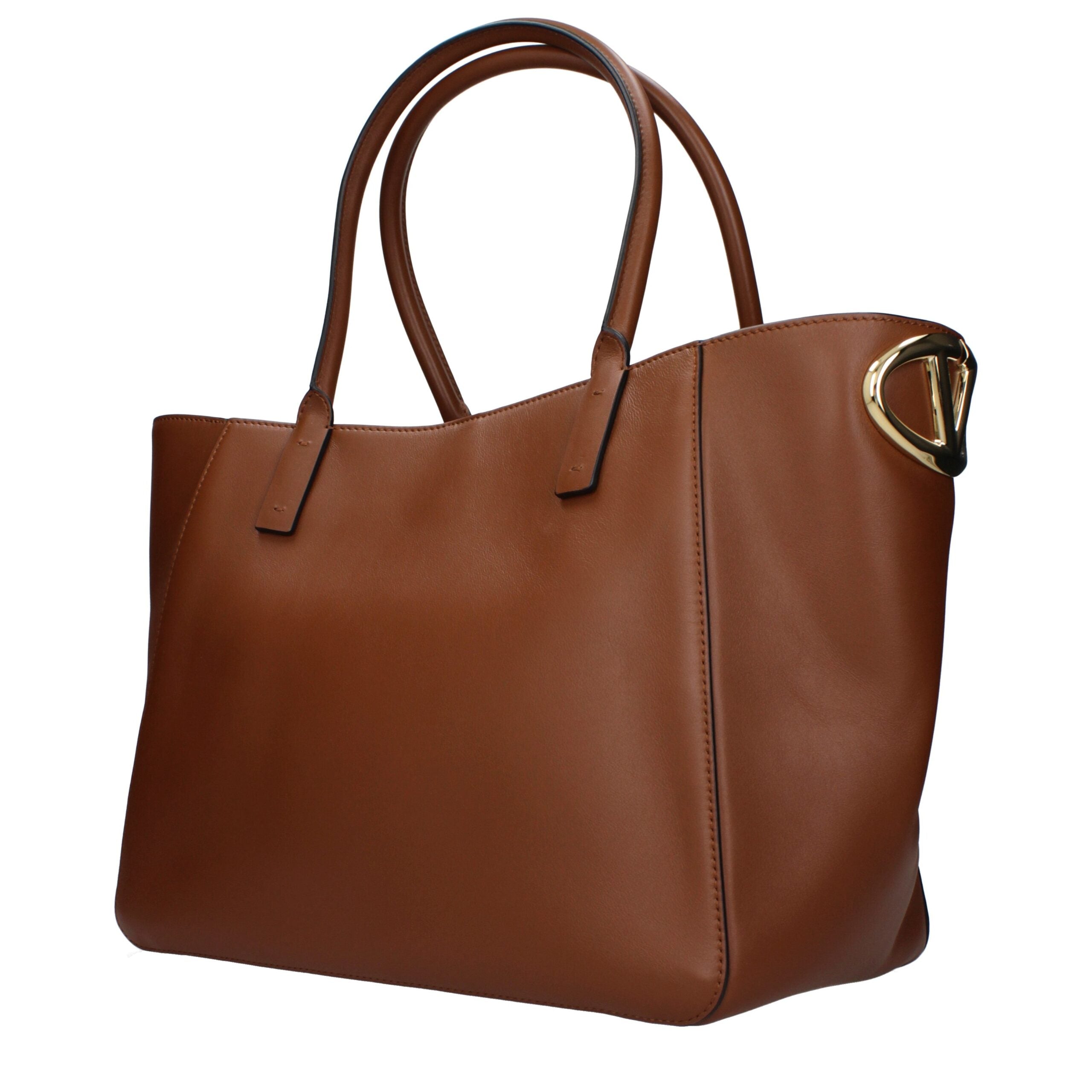 Valentino Garavani Brown Calfskin Tote with Side VLogo Hardware