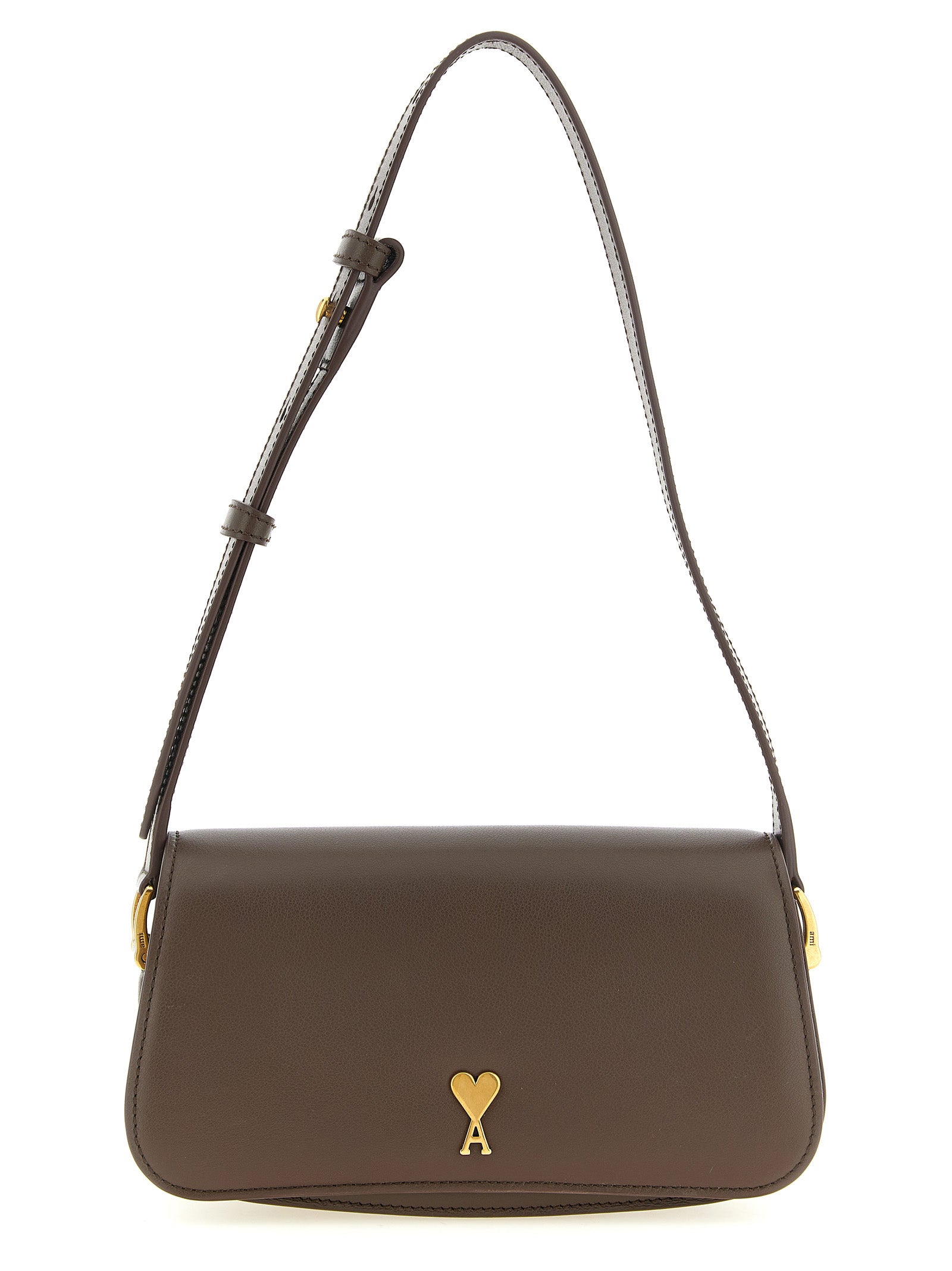 Ami Paris Paris Shoulder Bag in truffle grained leather with brass hardware – The Exclusive Line Singapore