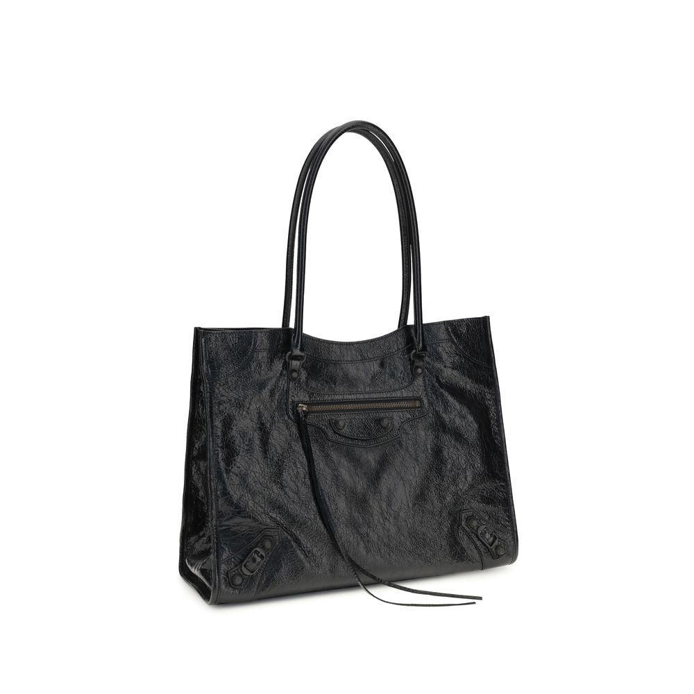 Side view of Balenciaga Le City Tote Bag Medium in Black Arena Lambskin with Brass Hardware - The Exclusive Line Singapore