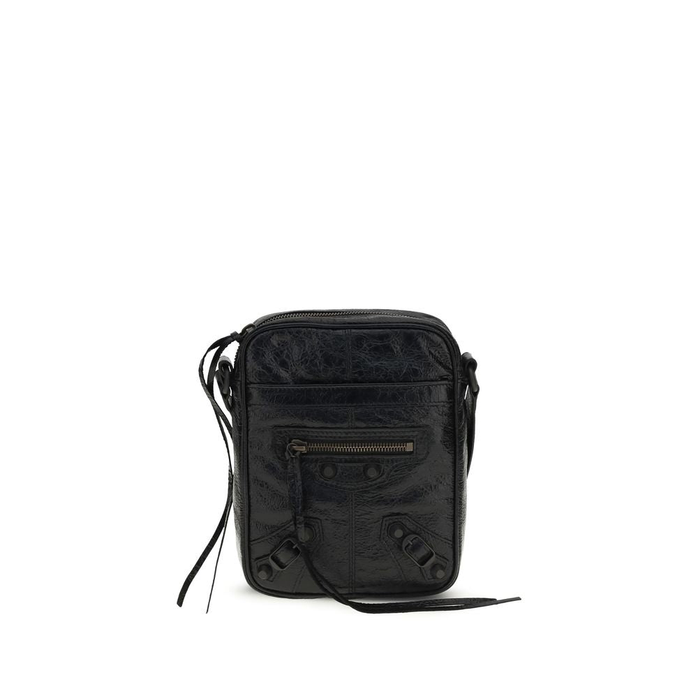 Balenciaga Men's Le City Vertical Crossbody Bag in Black Arena Lambskin with Brass Hardware - The Exclusive Line Singapore