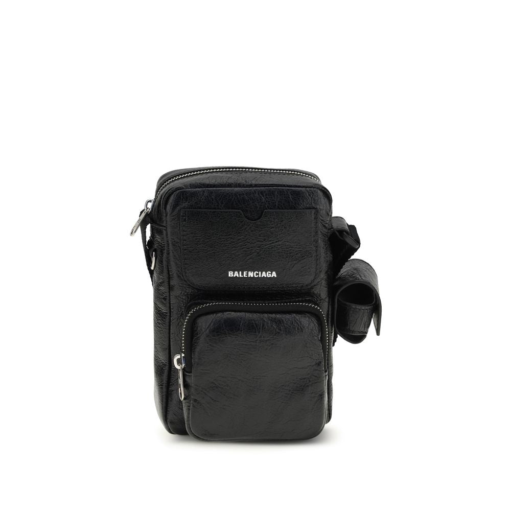 Balenciaga Men's Superbusy Vertical Crossbody Bag in Black Arena Lambskin with AirPods Case - The Exclusive Line Singapore