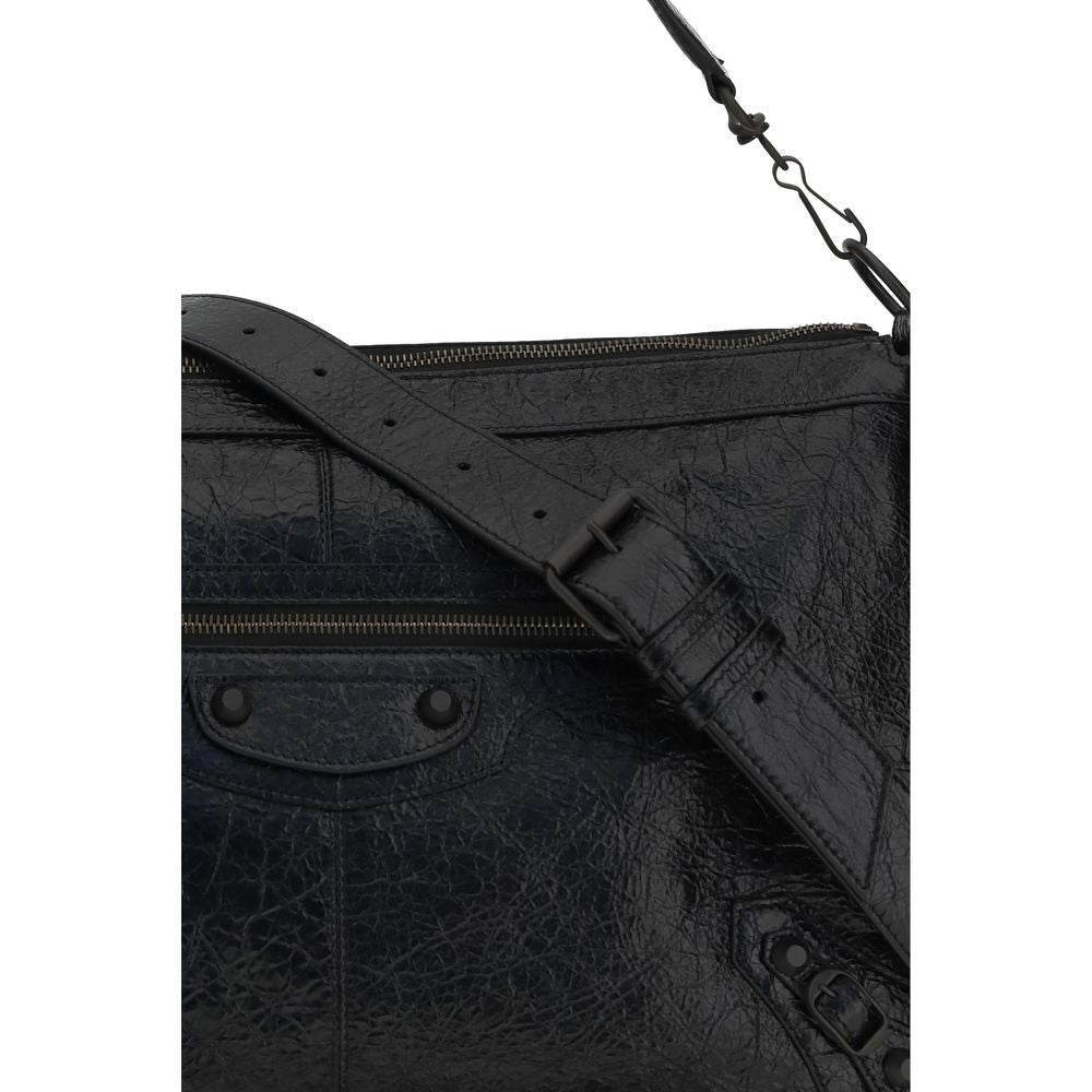 Close up of Balenciaga Men's Le City Moto Medium Bag in Black Arena Lambskin with Brass Hardware - The Exclusive Line Singapore