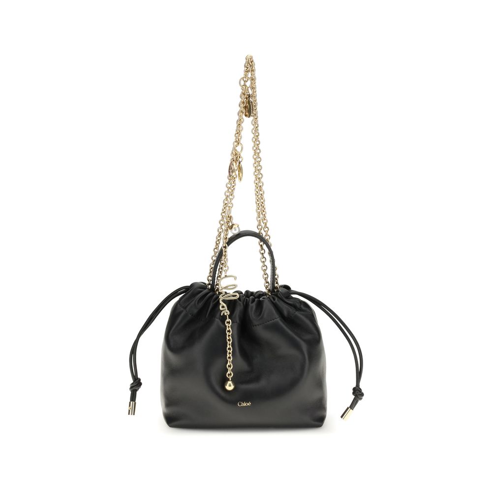 Chloé Icons Mini Shoulder Bag with Chain in Black nappa lambskin with gold-tone charm chain.