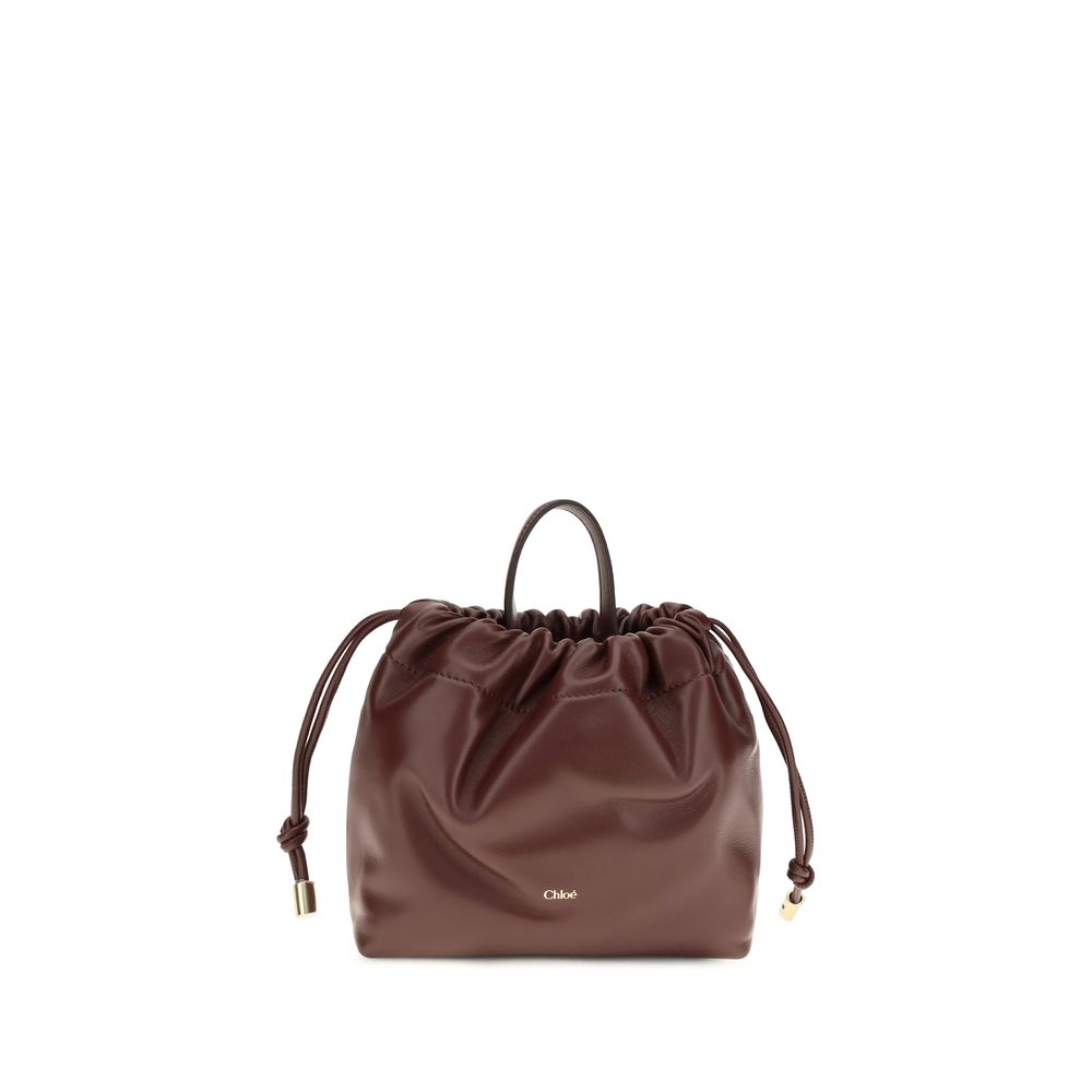 Chloé Icons Mini Shoulder Bag with Chain in Burnt Red nappa lambskin with gold-tone charm chain.
