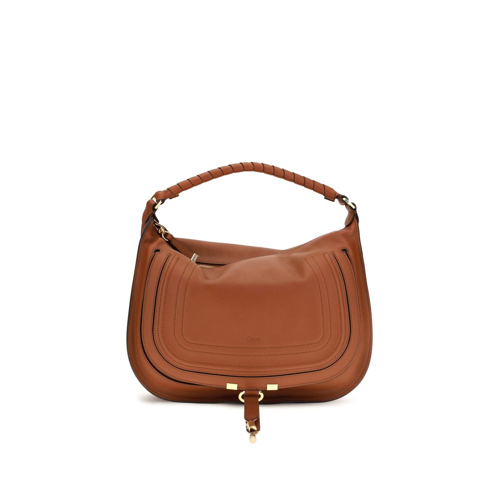 Chloé Marcie Shoulder Bag in Clay Brown smooth calfskin with gold-tone hardware front view.