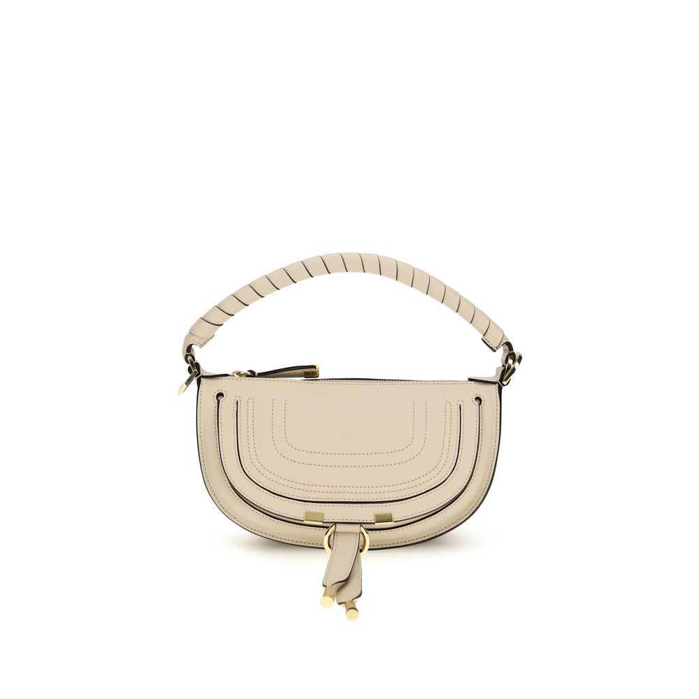 Chloé Mini Marcie bag in Beige leather with gold-tone hardware and tassel detail - The Exclusive Line Singapore.