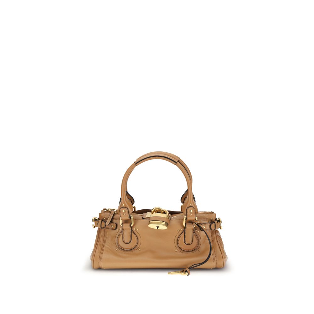 Chloé Paddington Bag in Mustang Brown grained buffalo leather featuring the iconic oversized padlock.