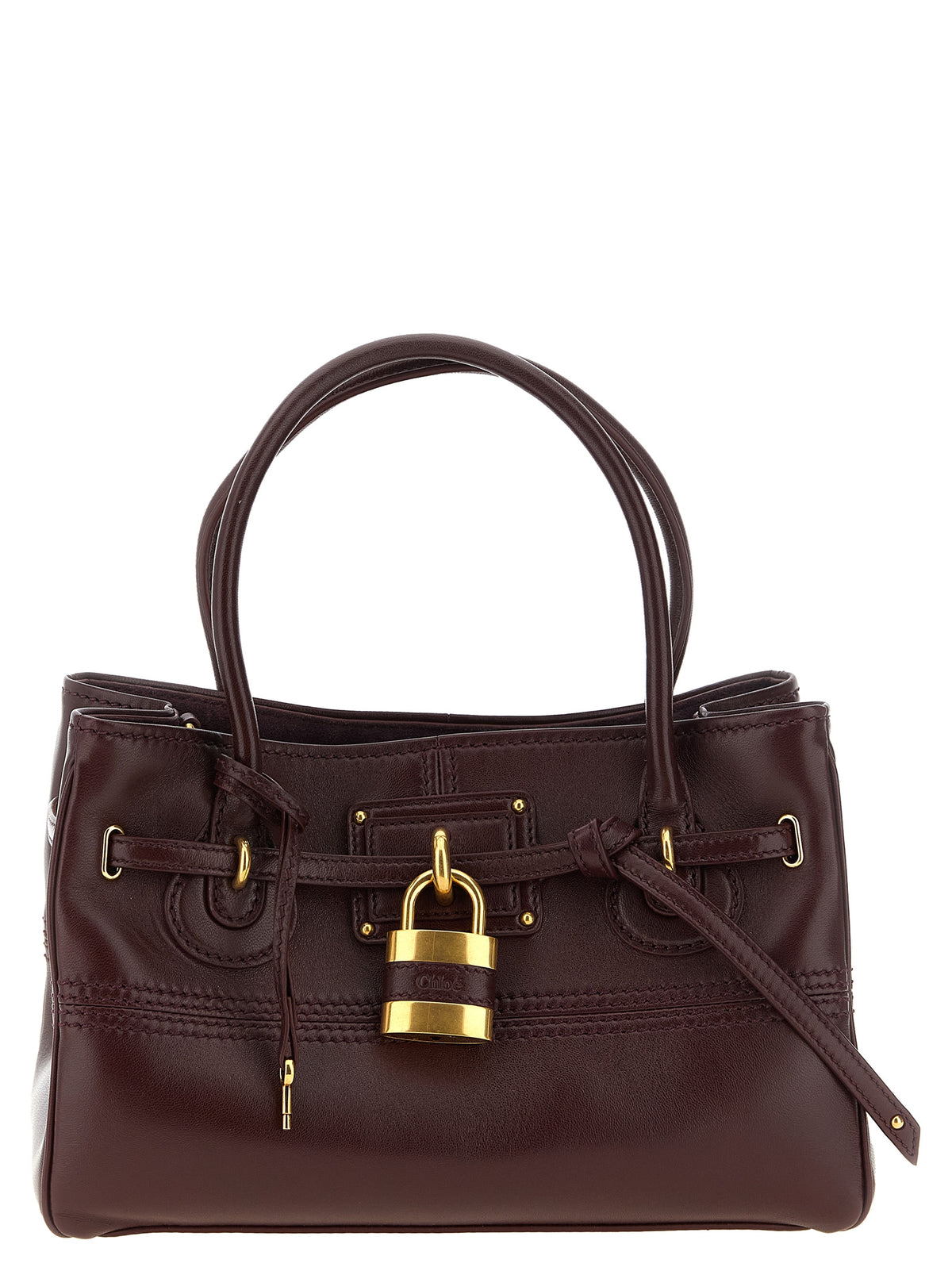 Chloé Paddington Sling small top-handle bag in burnt red nappa lambskin with signature oversized padlock and studs