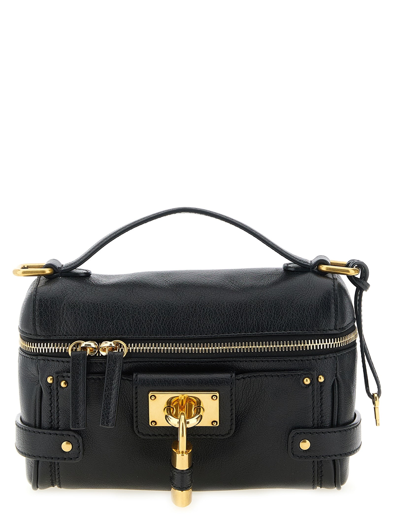 Chloé Paddington Vanity Bag in black grained buffalo leather with signature padlock and top handle