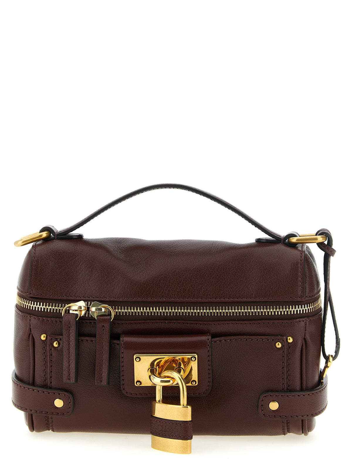 Chloé Paddington Vanity Bag in Crafty Brown grained leather with padlock detail.