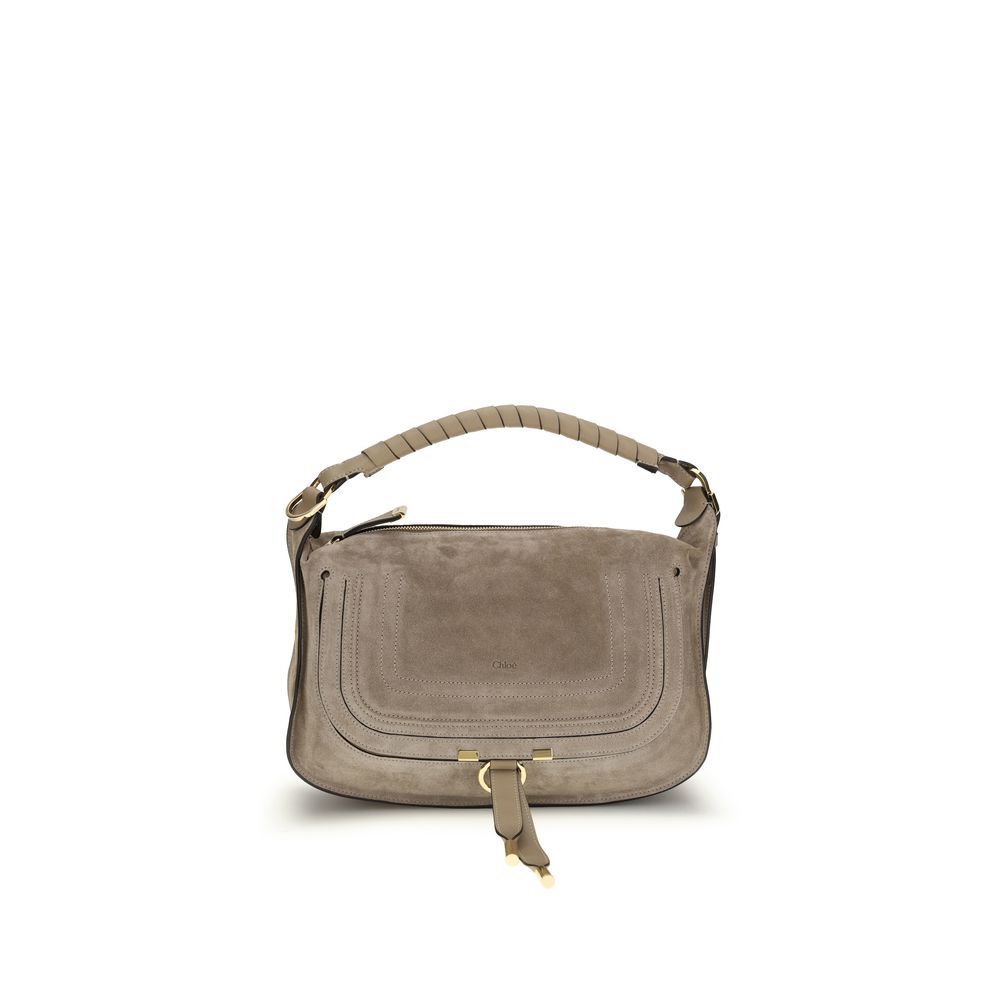 Chloe Small Marcie Shoulder Bag in Brown Suede Calfskin from The Exclusive Line Singapore.