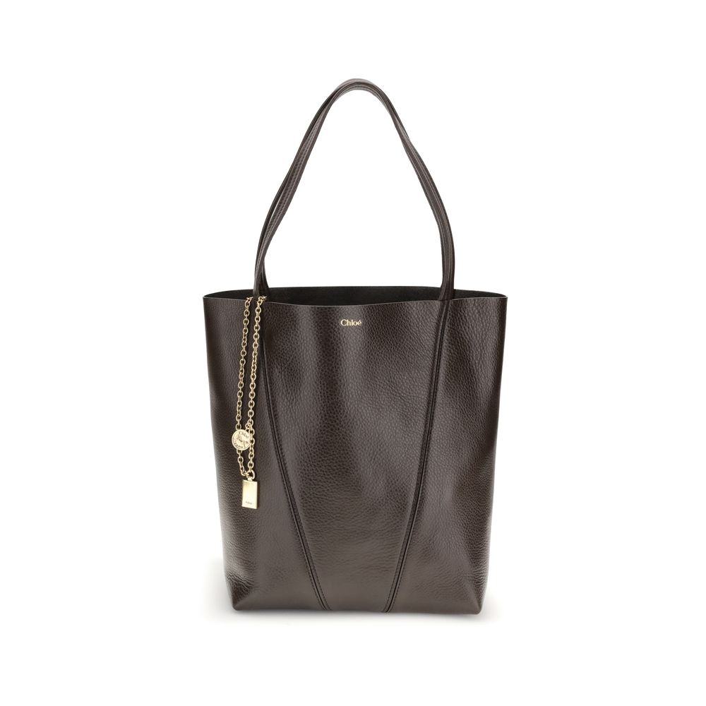 Chloé Spin Tote Bag in Grained Leather - Kohl Brown from The Exclusive Line Singapore.