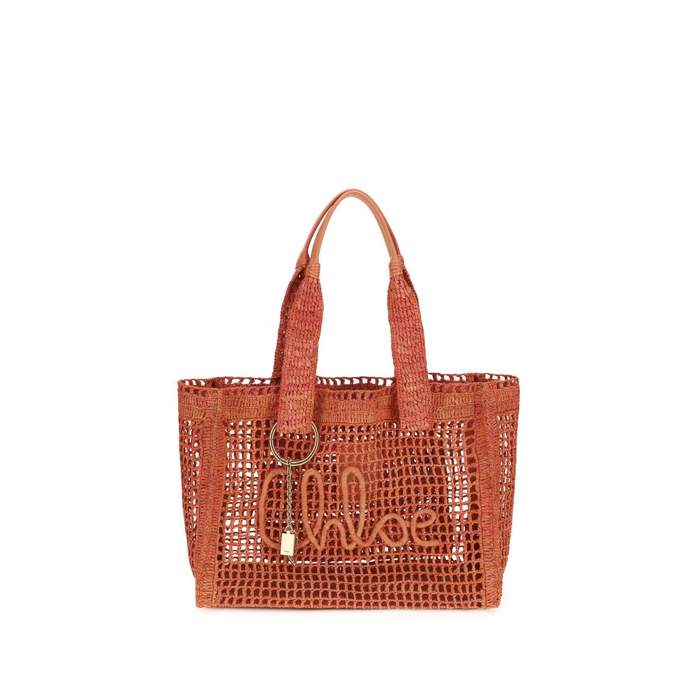 Chloé Summer Banana East-West Tote Bag in Raffia in Ginger Red from The Exclusive Line Singapore.