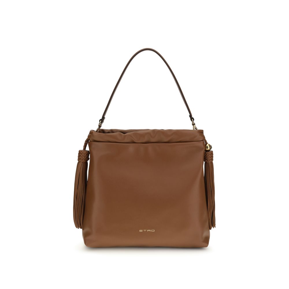 Etro Kalispera Large Brown Leather Sack Bag with braided drawstring and tassels - Available at The Exclusive Line Singapore.