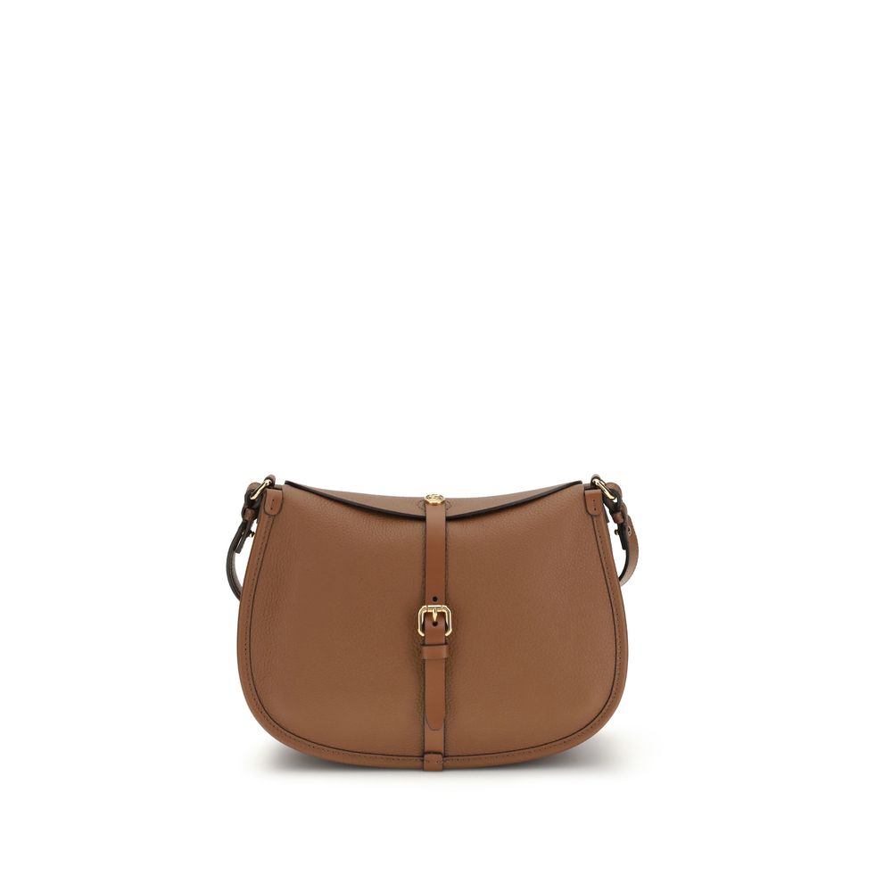 Etro Medium Pony Bag in light brown tumbled leather with gold-finish Pegaso coin closure - The Exclusive Line Singapore.
