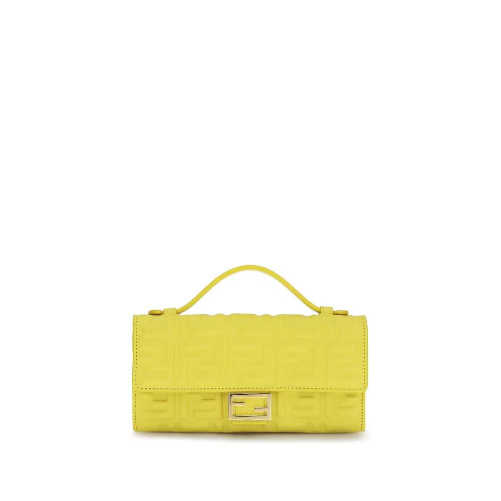 Fendi Baguette Continental Wallet in Broom Yellow embossed nappa leather with gold FF clasp, available at The Exclusive Line, Singapore.